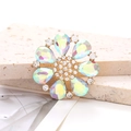 Golden flower shoe charm with iridescent waterdrop crystals and sparkling diamonds - AB Color