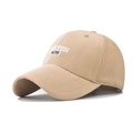 Close-up detailed view of a beige cotton baseball cap with Boston 1630 embroidery - Adjustable / Khaki