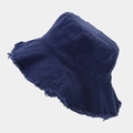 Macro detail of dark blue canvas bucket hat featuring a vintage frayed raw edge design - One Size / Dark Blue