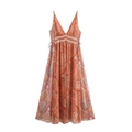 Böhmisches Maxikleid mit Paisley-Muster, V-Ausschnitt und ärmellosem, fließendem Design - XS / Wie gezeigt