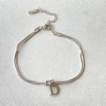 Double-layered silver snake chain bracelet with letter D pendant and K18 lobster clasp - Silver-D
