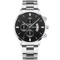 Men's Geneva stainless steel watch with black chronograph dial and date window - Silver Band Black Dial (6)