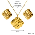 Textured geometric jewelry set in 18K gold plated stainless steel necklace and earrings - Braided Disc Style (ZS1532G)