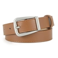 Cintura classica in pelle PU marrone chiaro con fibbia argento e doppie cuciture - Caramello