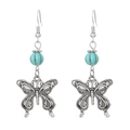 Vintage silver butterfly earrings with turquoise beads in a bohemian geometric style - Vintage Butterfly Dangle (10241)