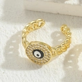 Bague chaîne ajustable en or avec œil maléfique et oxydes de zirconium sur pierre - Noir