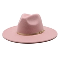 Detail of pink wool fedora with a 9.5cm wide brim and golden metallic buckle belt - M (56-58cm) / Dusky Pink