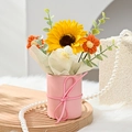 Handmade crochet sunflower and orange blossoms in a pink ceramic pot gift arrangement - Orange Sunflower Bucket (No Gift Bag)