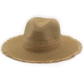Top view of natural straw hat featuring frayed edges and vintage woven texture details - M (56-58cm) / Khaki