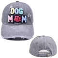 Vista frontale e posteriore di un berretto da baseball grigio con ricamo DOG MOM - Taglia Unica (58cm Regolabile) / Grigio