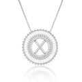 Silver round necklace featuring letter X pendant with cubic zirconia inlays - Silver/Letter X