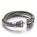 Pulsera multicapa para hombre de cuero trenzado gris con cierre de ancla en acero inoxidable - Cuerda Trenzada Gris Acero (KB86984-SJ)