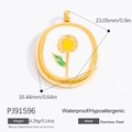 Colgante de girasol de acero inoxidable dorado con esmalte blanco y detalles de medidas - Estilo Redondo de Girasol (PJ91596)