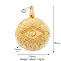 Golden 14mm Evil Eye sunburst charm pendant with lucky eye symbol in polished finish - Gold Eyelash Eye