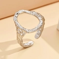 Minimalist silver irregular geometric open ring with hammered texture and hollow circle - Silver