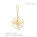 Golden stainless steel compass coin necklace with detailed 22mm circular pendant - LN1465 Vintage Compass / Gold