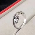 Close-up of vintage silver snake ring showcasing detailed scales and antique finish - Adjustable Open / Style 35 (Distressed Scaly Snake Head)