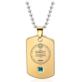 Golden Pisces zodiac dog tag necklace with blue gemstone and laser engraving - Gold Pisces Male