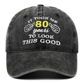 Distressed grey cotton 80th birthday baseball cap with vintage embroidery for men and women - Adjustable / Black Washed 80 Years
