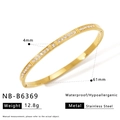 Gold-plated 4mm stainless steel bangle with inlaid zircons and waterproof finish - Versatile Single Row Pave Bangle (NB-B6369)