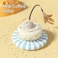 Smart automatic UFO cat toy in cream coffee color with interactive feather and space theme - Regular Fit / Milk Coffee