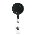 Retractable black ABS badge reel with transparent PVC strap and metal snap button - Black