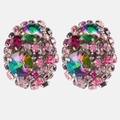 Elegant clip-on cluster earrings featuring vibrant pink and iridescent purple crystals - Iridescent Pink Purple Style (T2)
