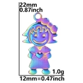 Detailed macro view of rainbow plated stainless steel girl pendant with dimensions info - Girl Pendant - Rainbow
