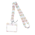 White fabric lanyard and plastic card holder with rainbow stars and hearts pattern - Cartoon Rainbow Lanyard Case Set/YZ18-23