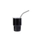 Single 3oz black stainless steel tumbler with clear lid and metal straw on white background - Black