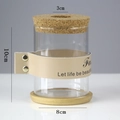 Hydroponic glass vase with cork lid, leather handle, and bamboo base, 10cm tall size - Cylinder (8*10cm) with Beige Strap & Bamboo Mat
