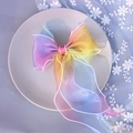 Large gradient organza bow hair clip with pastel pink, yellow and blue colors - 1243 Colorful Rainbow