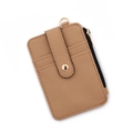 Litchi pattern khaki leather wallet with card slots and gold hardware zipper - C4 Khaki