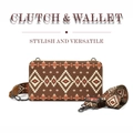 Bohemian canvas clutch bag with brown geometric patterns and wide crossbody strap - Brown-2