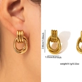 Gold Vertical Ribbed Double Hoop Earrings ZJGE0738