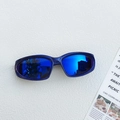 Top view of blue matte kids sports sunglasses with retro oval mirrored lenses - Blue Mirrored