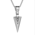 Retro stainless steel arrow pendant necklace with classic link chain on white background - Arrowhead Shape