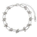 Bracciale punk hip-hop argento con maglie rettangolari e nodi di spine da 18KGP - Bracciale / Color Acciaio