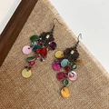 Boucles d'oreilles bohèmes rétro avec paillettes colorées et base florale en bronze - Style à Franges Rétro Bohème / Coloré