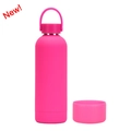 Hot pink double-wall stainless steel thermal bottle with portable handle and silicone base - 500ml / Fluorescent Rose Red