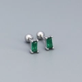 Minimalist 925 silver stud earrings with emerald-cut green zircon and screw ball backings - 925 Silver / Platinum (Green Zirconia)