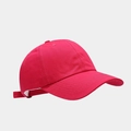 Detailed view of rose pink baseball cap featuring reinforced stitching and curved brim - Adjustable / Red