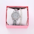 Silver rhinestone watch with Roman numerals and matching heart bracelet in a pink gift box - Style 12 + Bracelet + Box