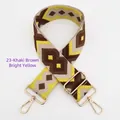 Detail of khaki and yellow geometric jacquard shoulder strap with gold lobster clasps - 23-Khaki Coffee Bright Yellow