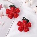 Handmade red felt flower with gold embroidery and green bow for Christmas gift wrapping - Snowflake / Red