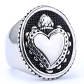 Anello da uomo in acciaio inossidabile argento vintage con rilievo a cuore e trama fine - US 7 / Stile Rilievo Cuore Argento (08504)