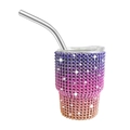 3oz gradient rhinestone stainless steel tumbler with straw and lid for spirits - Tapered Leg / Rainbow