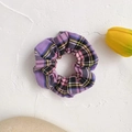 Chic purple plaid oversized scrunchie for ponytails with a vintage floral pattern finish - JK Perilla Grid