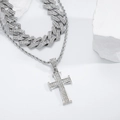 Men hip hop luxury silver double layered iced out cuban link and cross pendant necklace - PDT031S-Pendant Only (Without Chain)