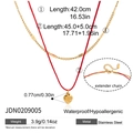 Zweilagige 18K Gold Edelstahl Halskette mit Herzanhänger und roter Kordel für Damen - Doppellagiges Herz-Design (JDN0209005)